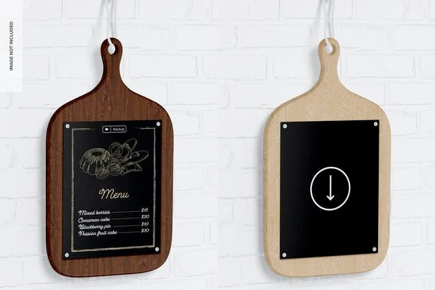 Free Cutting Board Menu Mockup, Hanging Psd