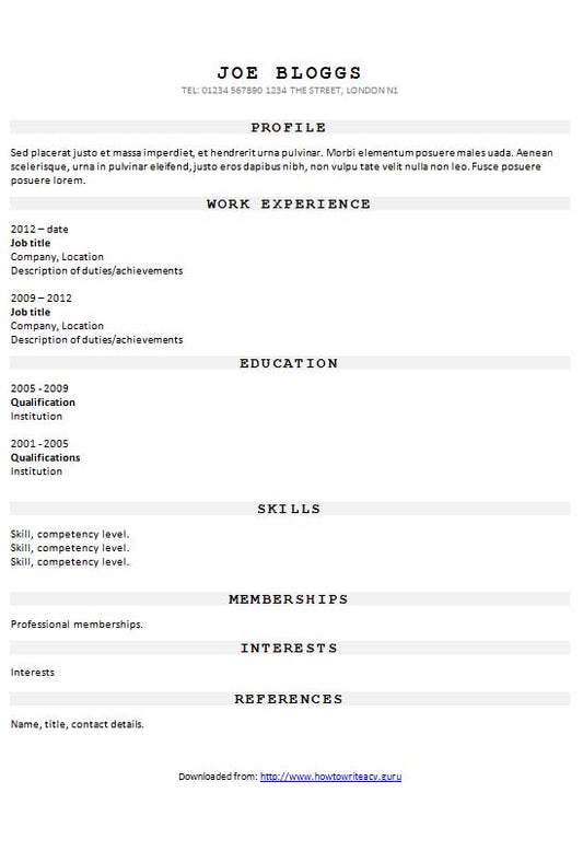 Free Minimal Text Only CV Resume Template in Microsoft Word (DOCX) Format