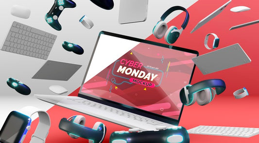 Free Cyber Monday Laptop Sale Mock-Up Psd
