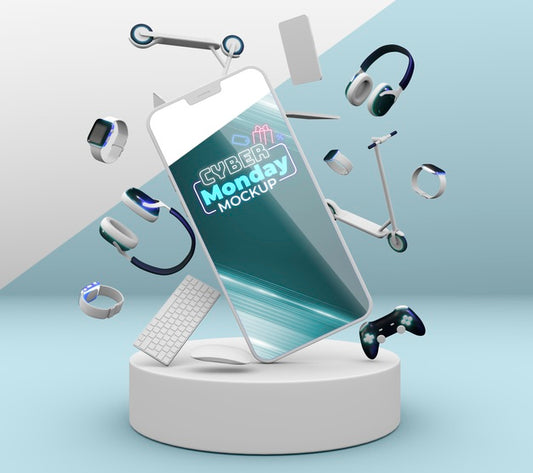 Free Cyber Monday Sale Assortment With Phone Mock-Up Psd