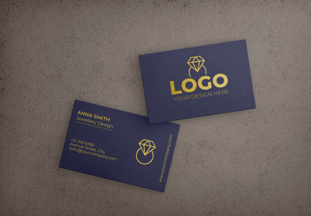 Free Dark Blue Bussiness Card With Golden Design Psd