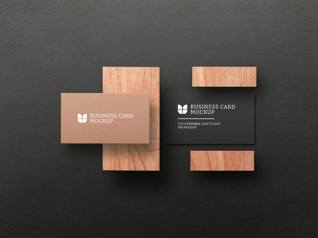 Free Dark Business Card With Kraft Paper Mockup Psd