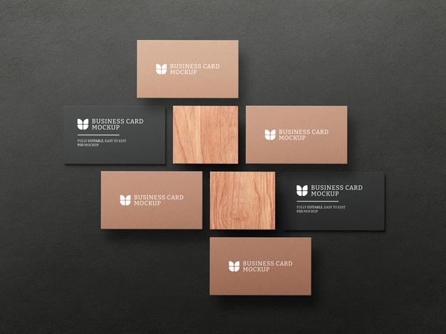 Free Dark Business Card With Kraft Paper Mockup Psd