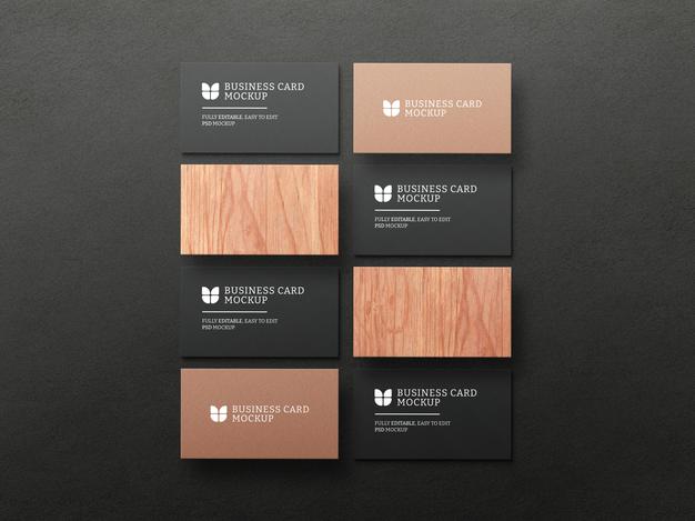 Free Dark Business Card With Kraft Paper Mockup Psd