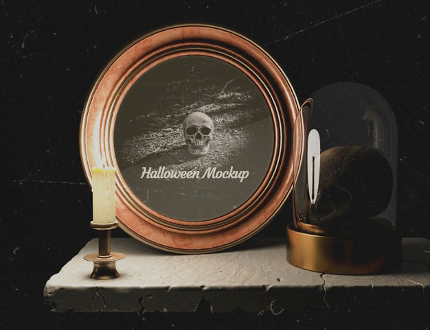 Free Dark Decor With Halloween Round Frame And Skull Psd