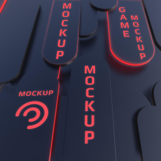 Free Dark Shapes With Neon Light Mockup Psd