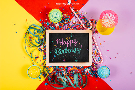 Free Decorative Birthday Mockup With Slate Psd