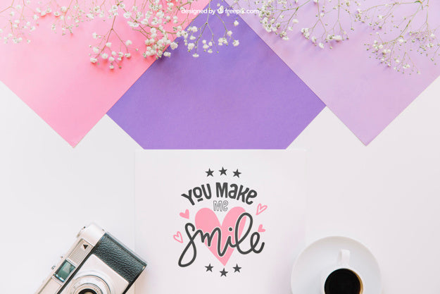 Free Decorative Botanical Mockup With Paper And Coffee Psd