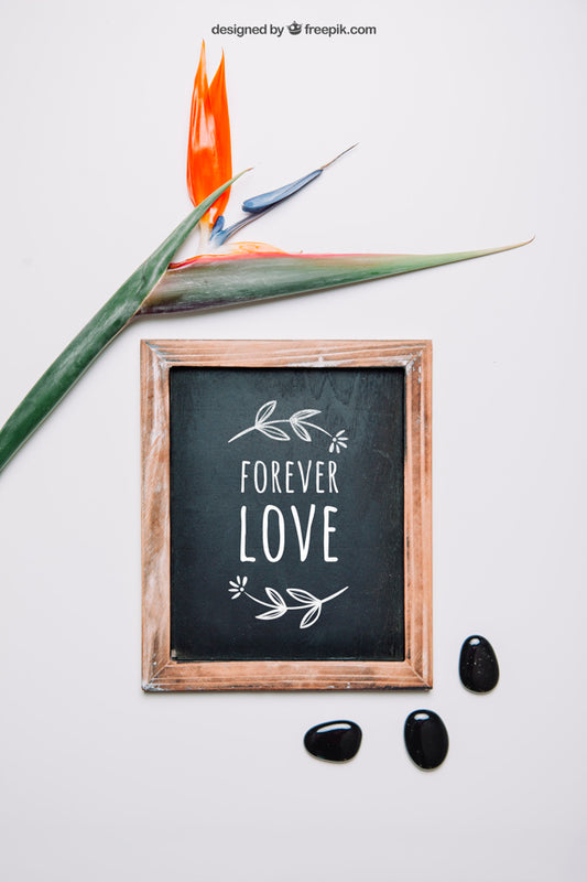Free Decorative Botanical Mockup With Slate And Stones Psd