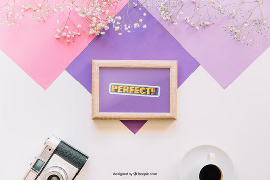 Free Decorative Botanical Mockup With Wooden Frame Psd