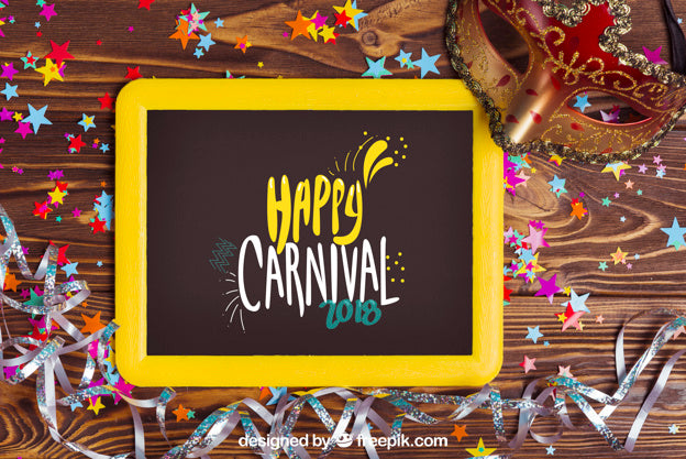 Free Decorative Carnival Mockup With Slate Psd