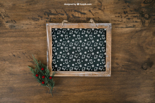 Free Decorative Christmas Mockup With Slate Psd