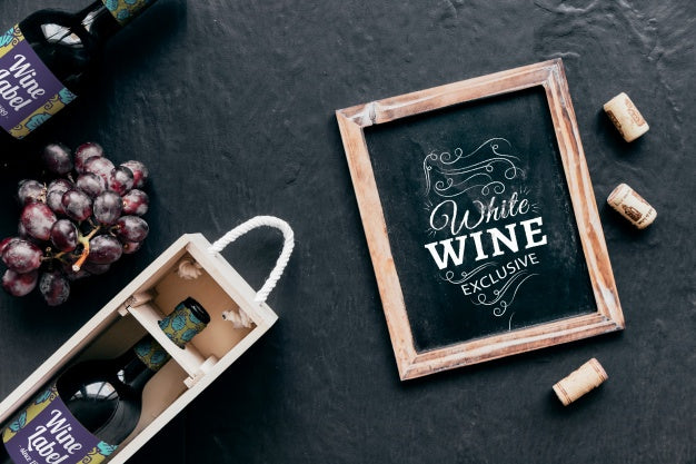 Free Decorative Top View Wine Mockup With Slate Psd