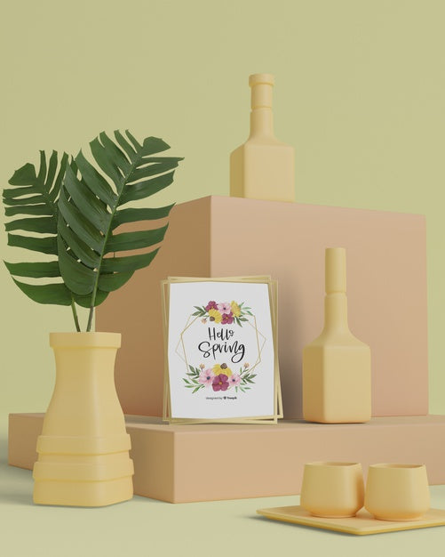 Free Decorative Vases On Table With Mock-Up Psd