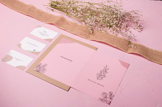 Free Delicate Mock-Up With Flower And Ribbon Psd