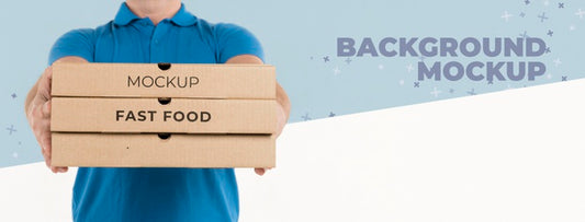 Free Delivery Man Holding Pizza Boxes Psd