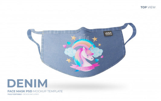 Free Denim Face Mask Mockup In Top View Psd
