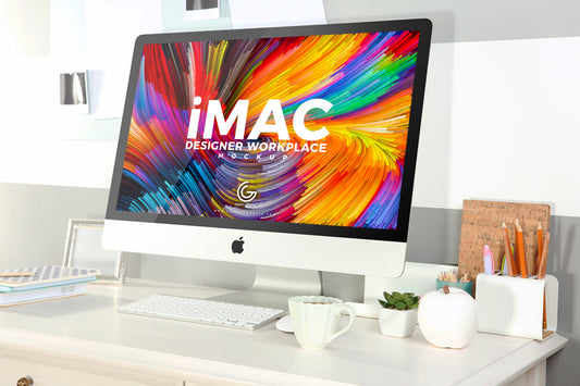 Free Designer Workplace With Imac Mockup 2018