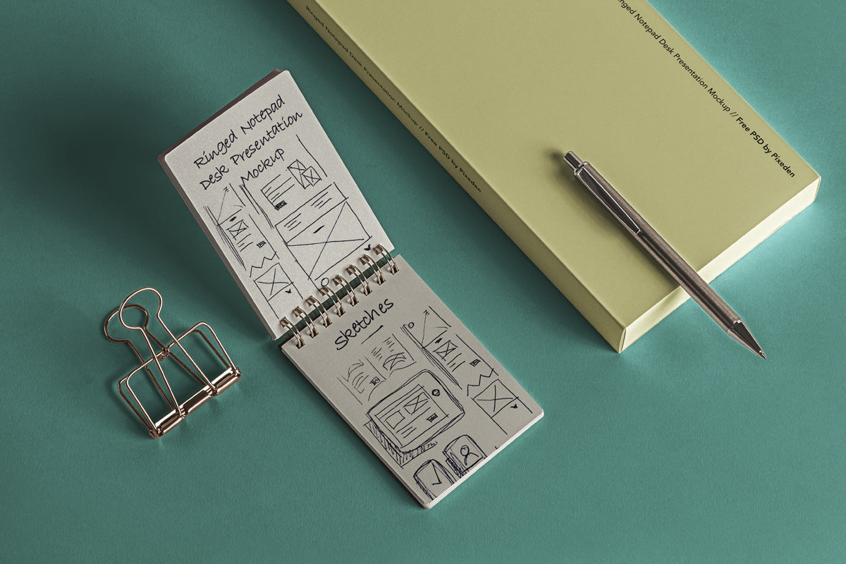 Free Desk Psd Ringed Notepad Mockup