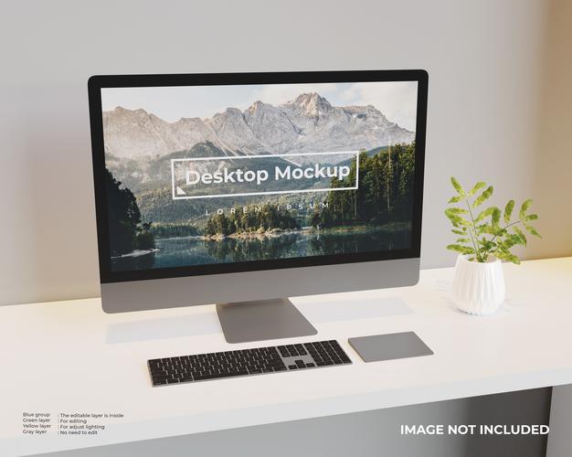 Free Desktop Mockup Looks Left View Psd