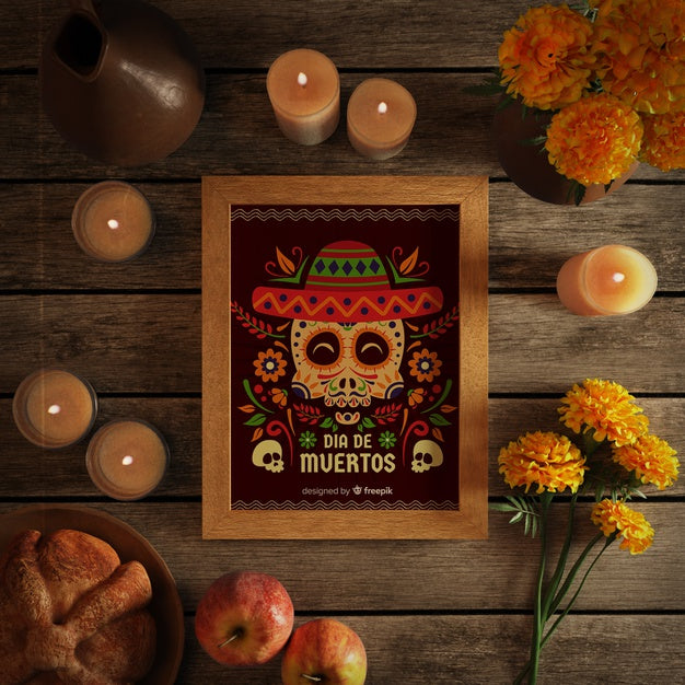 Free Dia De Muertos Skull With Sombrero Top View Psd