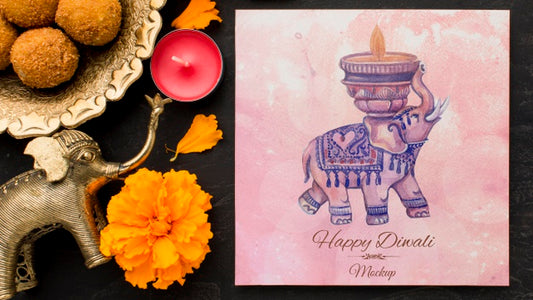 Free Diwali Festival Holiday Flowers And Elephant Psd