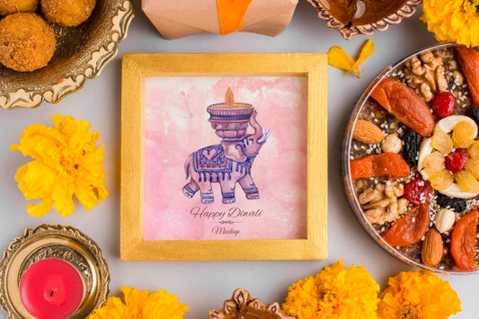 Free Diwali Festival Holiday Frame Mock-Up Elephant Psd
