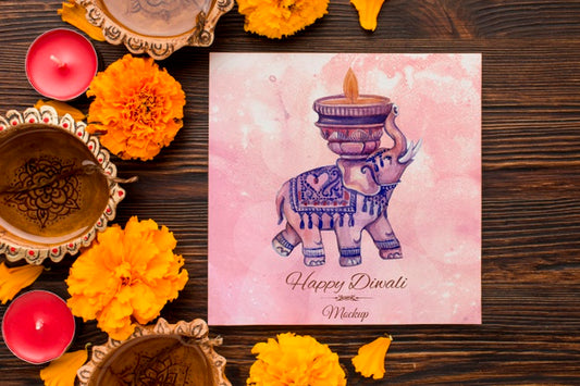 Free Diwali Festival Holiday Watercolour Elephant Mock-Up Psd