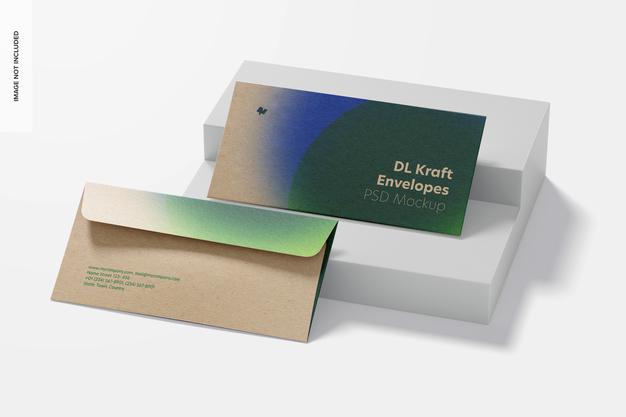 Free Dl Kraft Envelopes Mockup, Perspective Psd