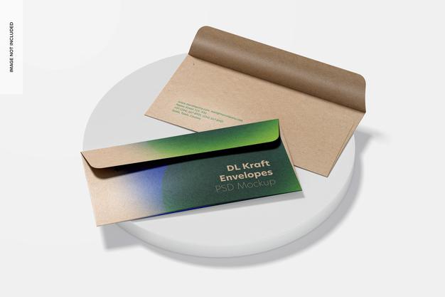 Free Dl Kraft Envelopes Mockup, Top View Psd