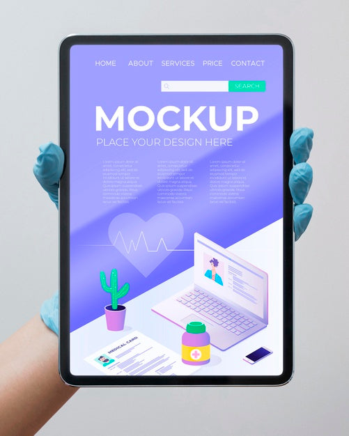 Free Doctor Holding Tablet Mock-Up Psd