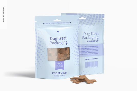 Free Dog Treat Packaging Mockup, Front And Back View Psd