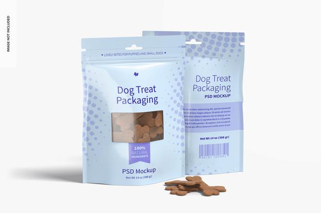 Free Dog Treat Packaging Mockup, Front And Back View Psd