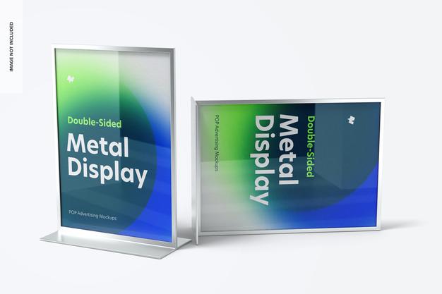 Free Double-Sided Poster Metal Desktop Display Mockup, Front View Psd