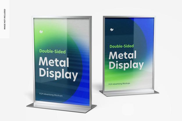 Free Double-Sided Poster Metal Desktop Displays Mockup Psd