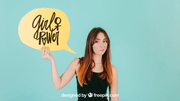 Free Doubtful Woman With Speech Bubble Mockup Psd