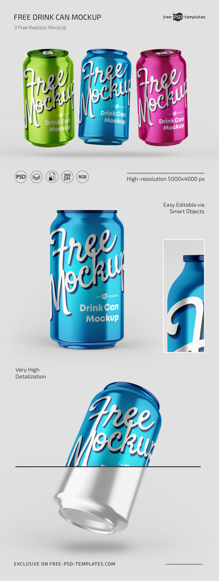 Free Drink Can Mockup Set