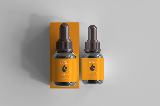 Free Dropper Bottle Mockup With Box Psd