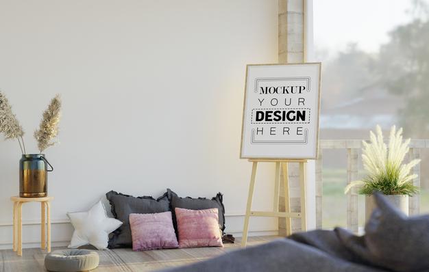 Free Easel Mockup In Living Room Psd