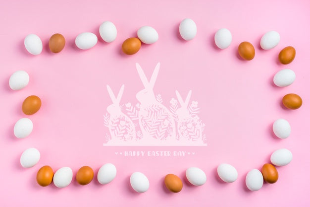 Free Easter Day Mockup With Eggs And Bunnies Psd