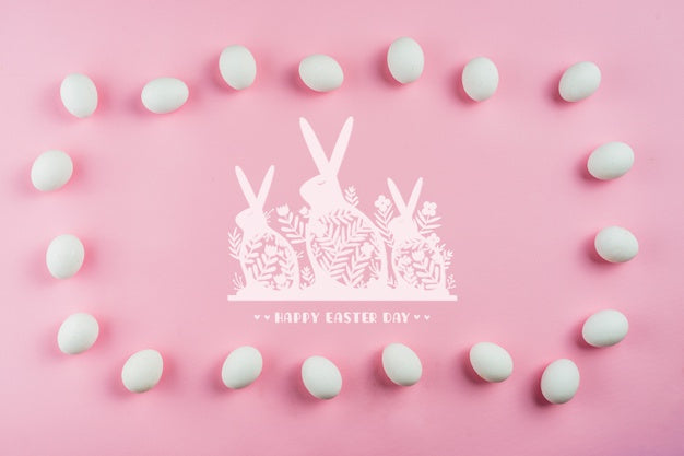 Free Easter Day Mockup With Eggs And Bunnies Psd