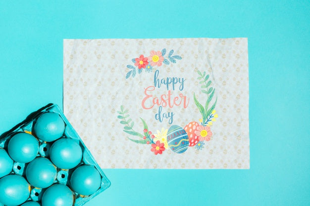 Free Easter Mockup Flat Lay For Greeting Card Psd