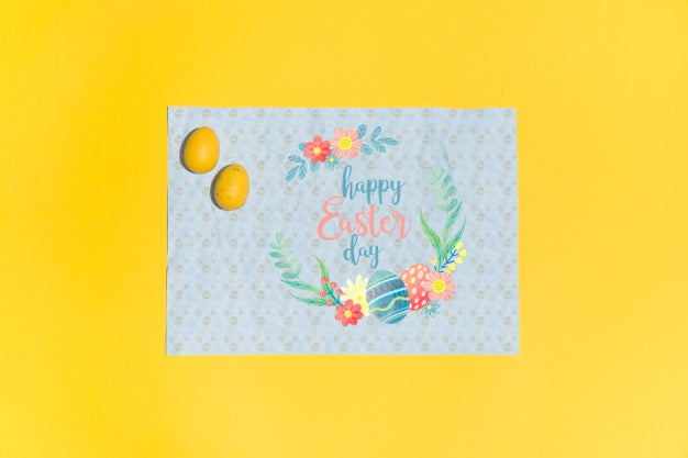 Free Easter Mockup Flat Lay For Greeting Card Psd