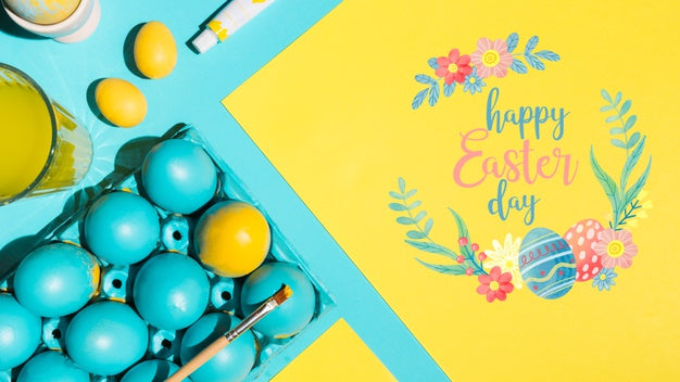 Free Easter Mockup Flat Lay For Greeting Card Psd