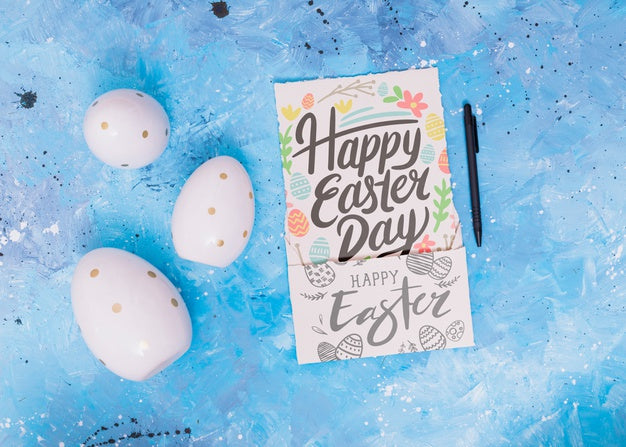 Free Easter Mockup With Card And Chocolate Eggs Psd