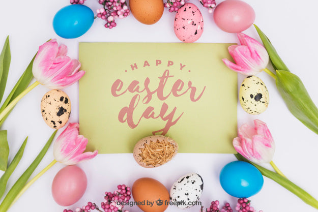 Free Easter Mockup With Colorful Eggs Psd