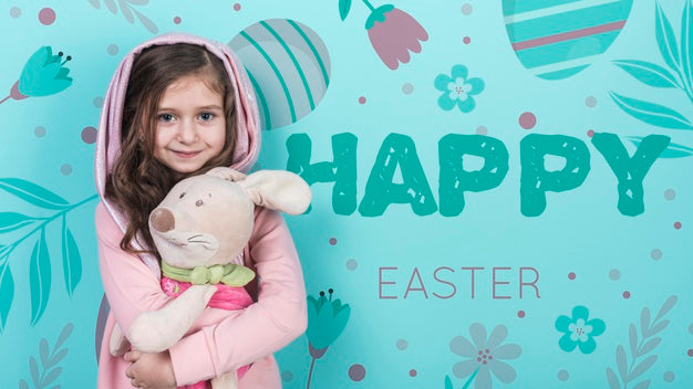 Free Easter Mockup With Girl And Rabbit Psd