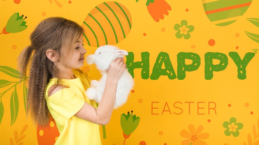 Free Easter Mockup With Girl And Rabbit Psd