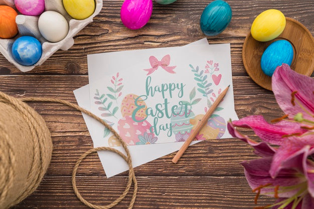 Free Easter Mockup With Rope And Eggs Psd