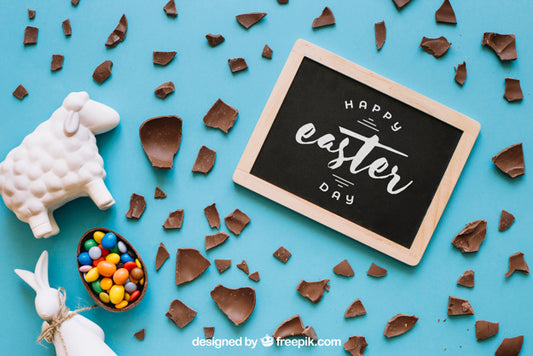 Free Easter Mockup With Slate And Chocolate Psd